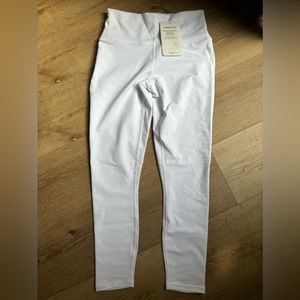 FABLETICS NWT white work leggings 7/8, back waist has pink/yellow straps.